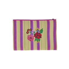 Rice - Genbrugs Plastik Pouch Taske Sand Striber og Blomsterprint