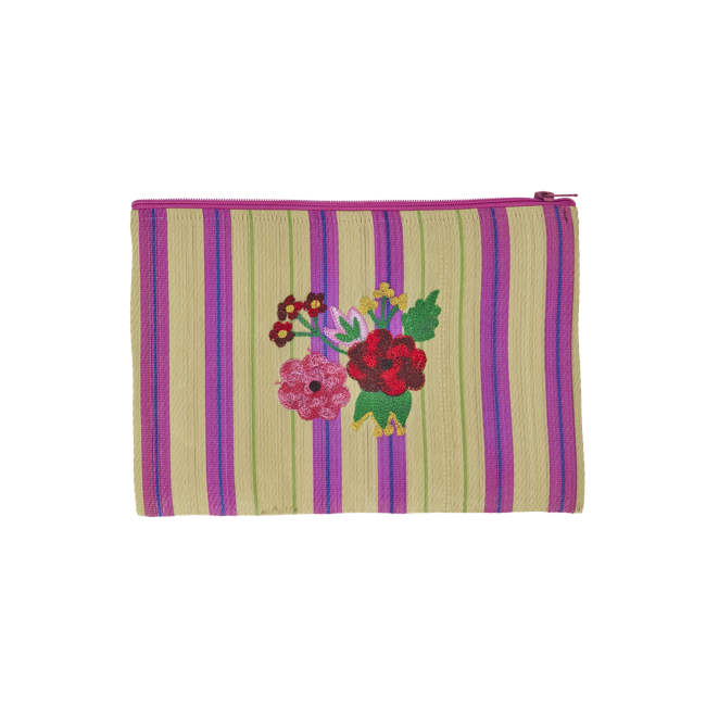 Rice - Recycled Plastic Pouch Bag Sand Stripes and Flower Print