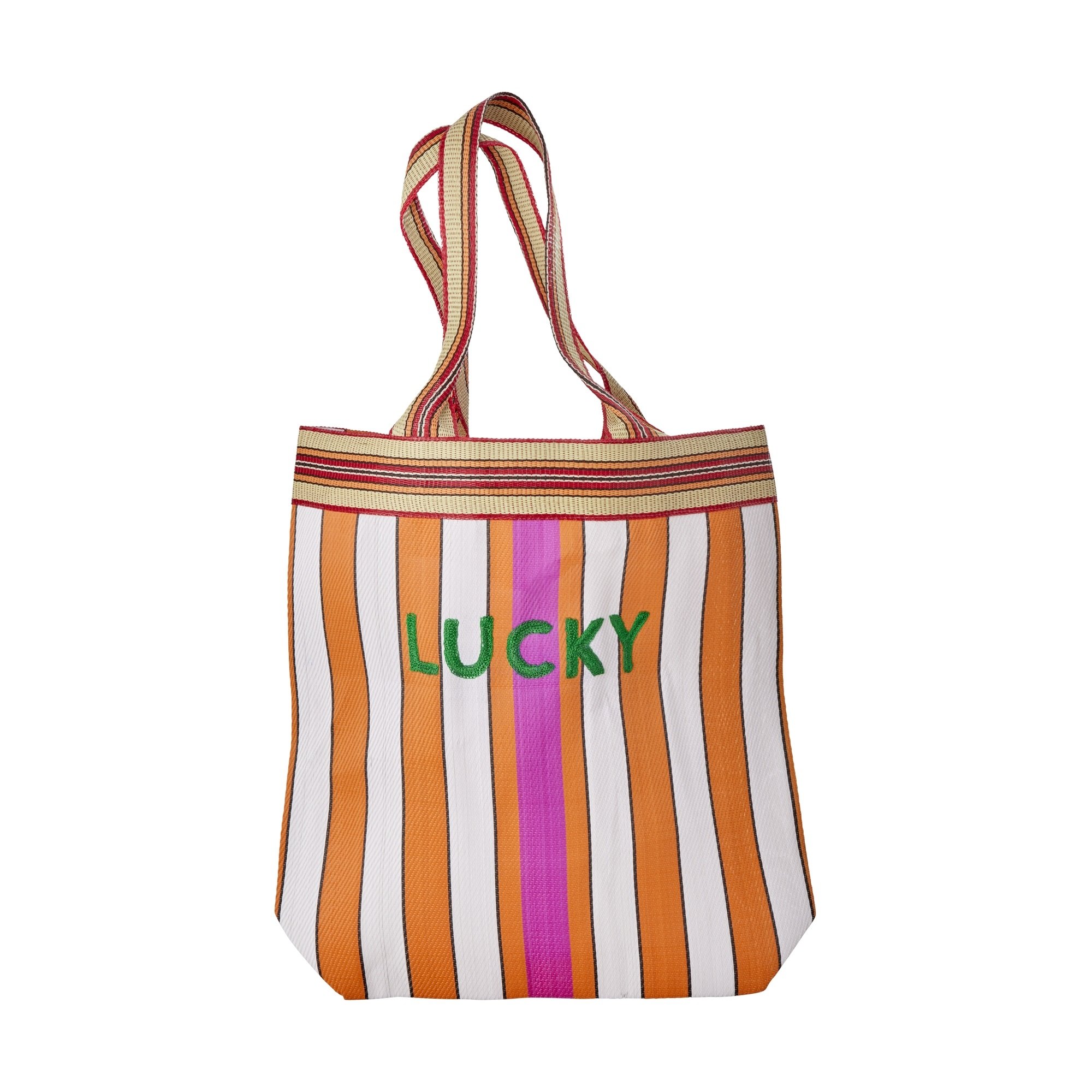 Rice - Recycled Plastic Shopping Bag Stripes with LUCKY Embroidery - Hjemme og kjøkken