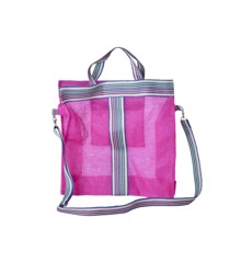 Rice - Recycled Plastic Cross Over Bag Fuchsia with Striped Edges