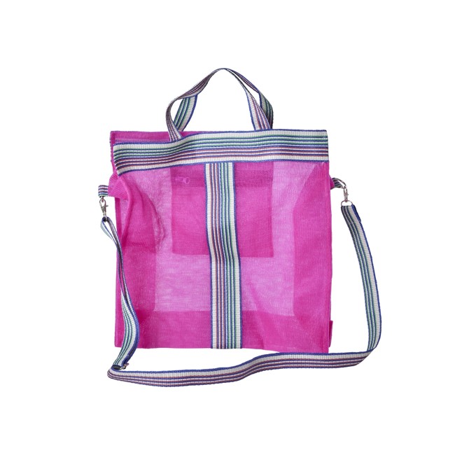 Rice - Recycled Plastic Cross Over Bag Fuchsia with Striped Edges