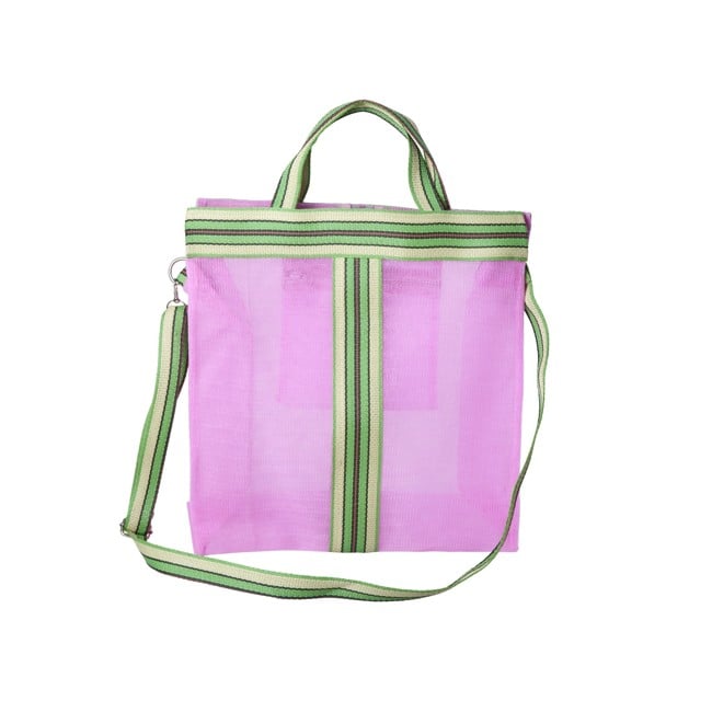 Rice - Recycled Plastic Cross Over Bag Pink with Striped Edges