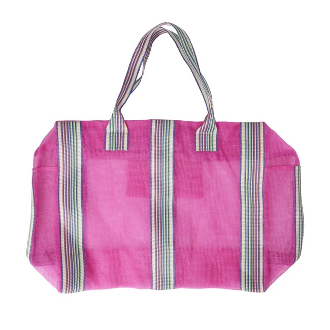Rice - Recycled Weekend Bag Fuchsia with Striped Edges