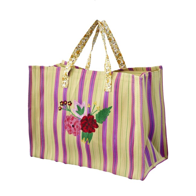 Rice - Recycled Weekend Bag Sand Stripes with FLOWER Embroidery