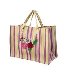 Rice - Recycled Weekend Bag Sand Stripes with FLOWER Embroidery