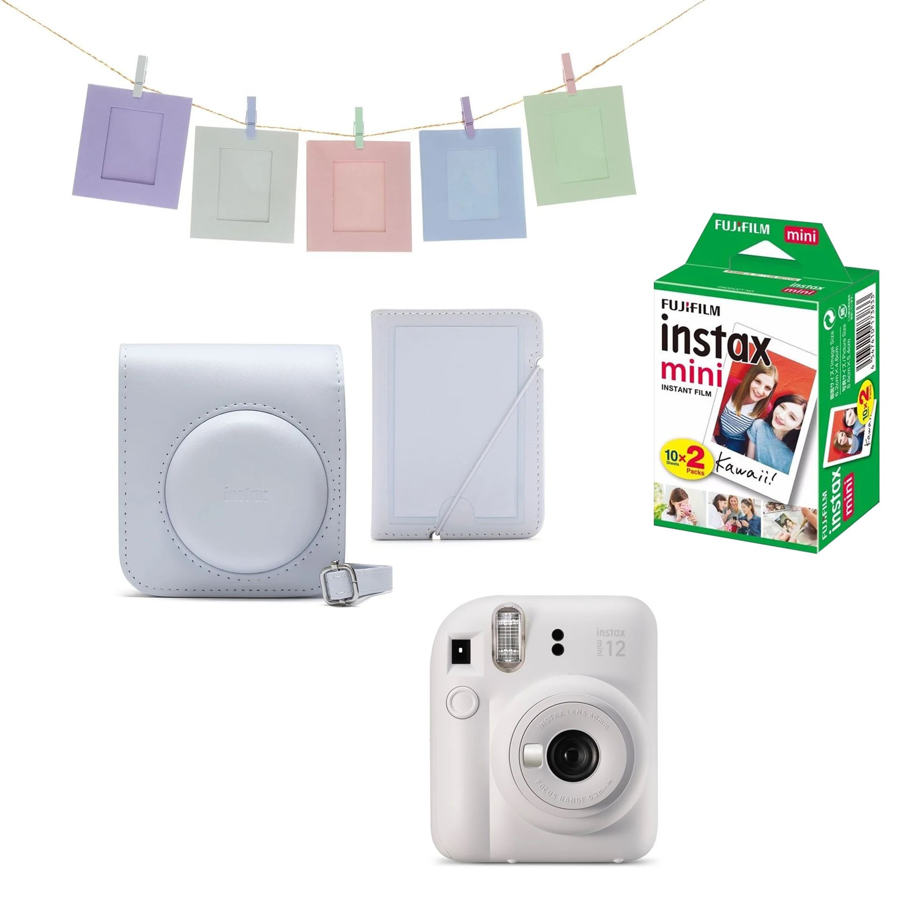 Fuji - Instax Mini 12 Instant Camera BUNDLE Pack - Clay White