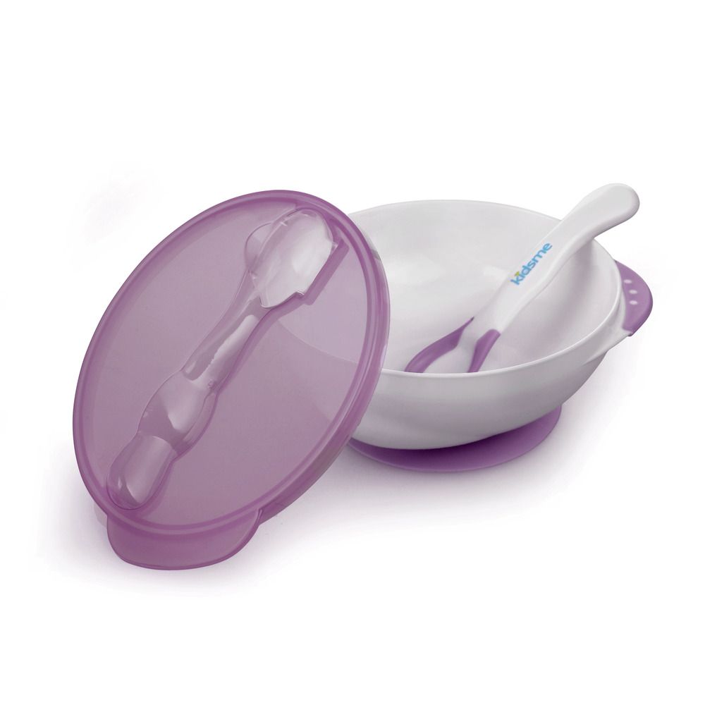 Kidsme - Deep plate with suction cup and temperature spoon Plum - Baby og barn