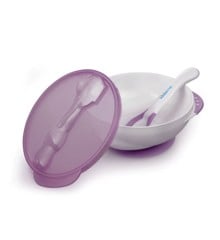 Kidsme - Deep plate with suction cup and temperature spoon Plum