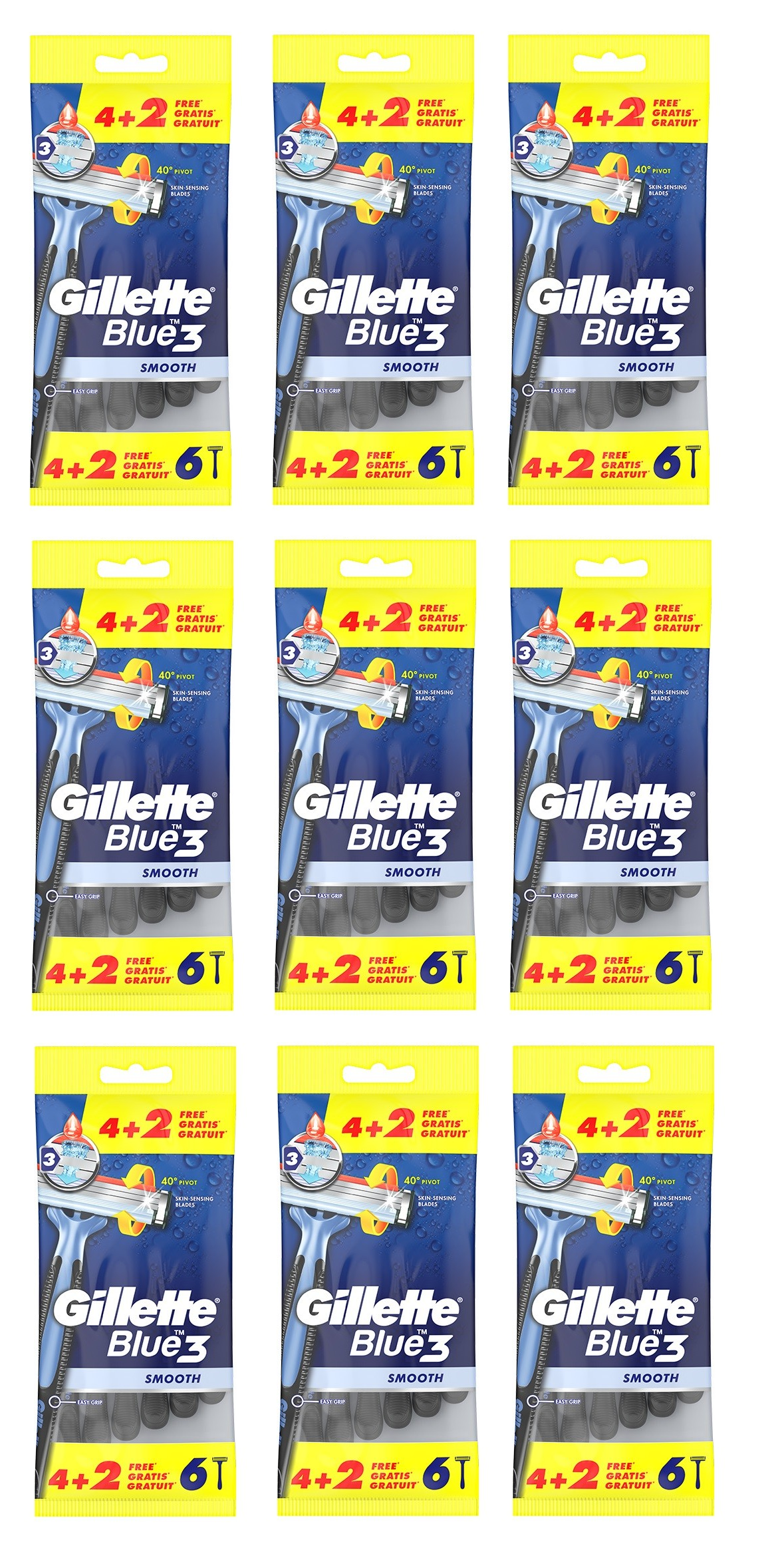 Gillette - 9 x Blue 3 Smooth Razors 6 pcs