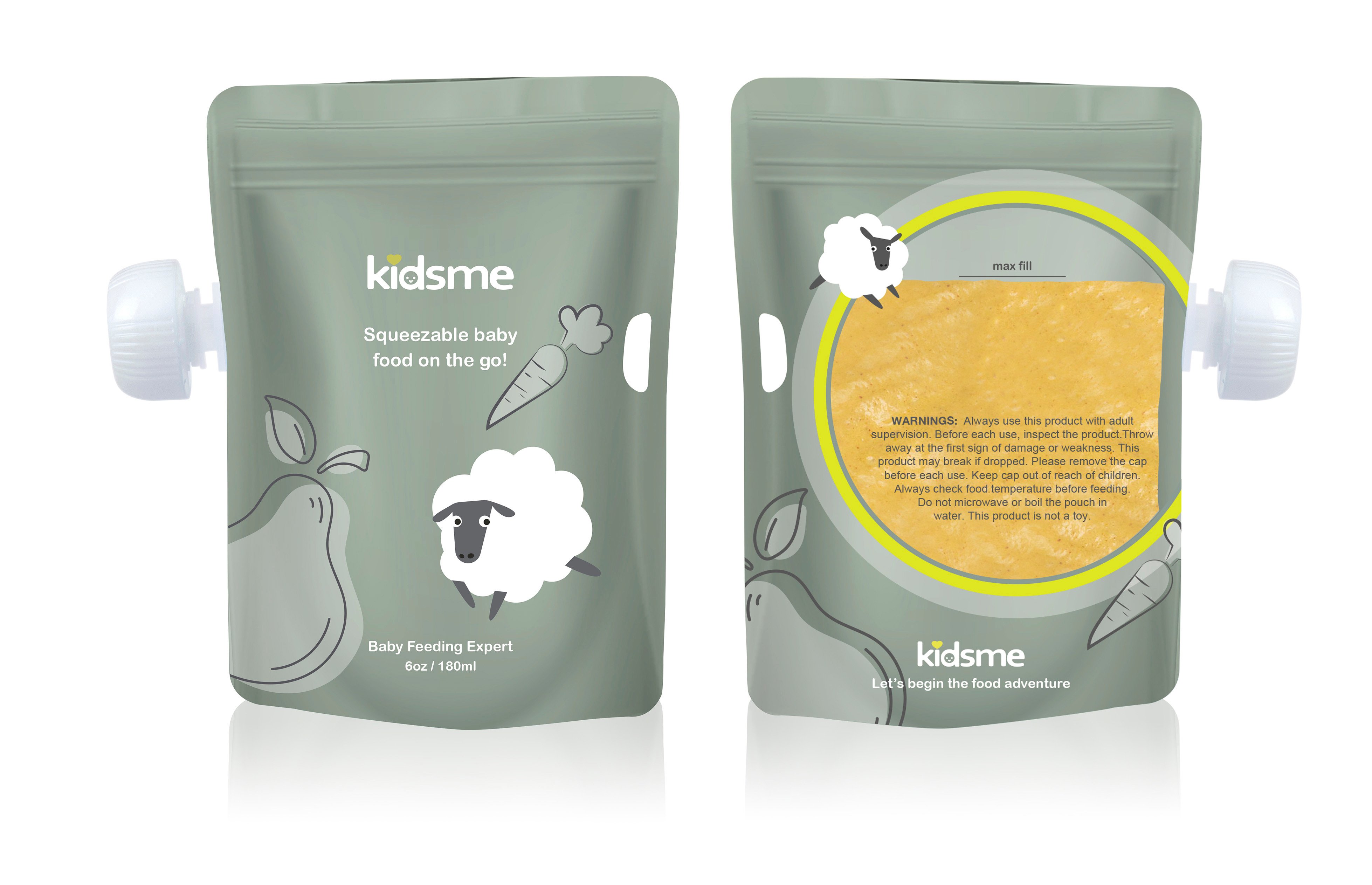 Kidsme - Reusable Food Pouches 8-pack Green - Baby og barn
