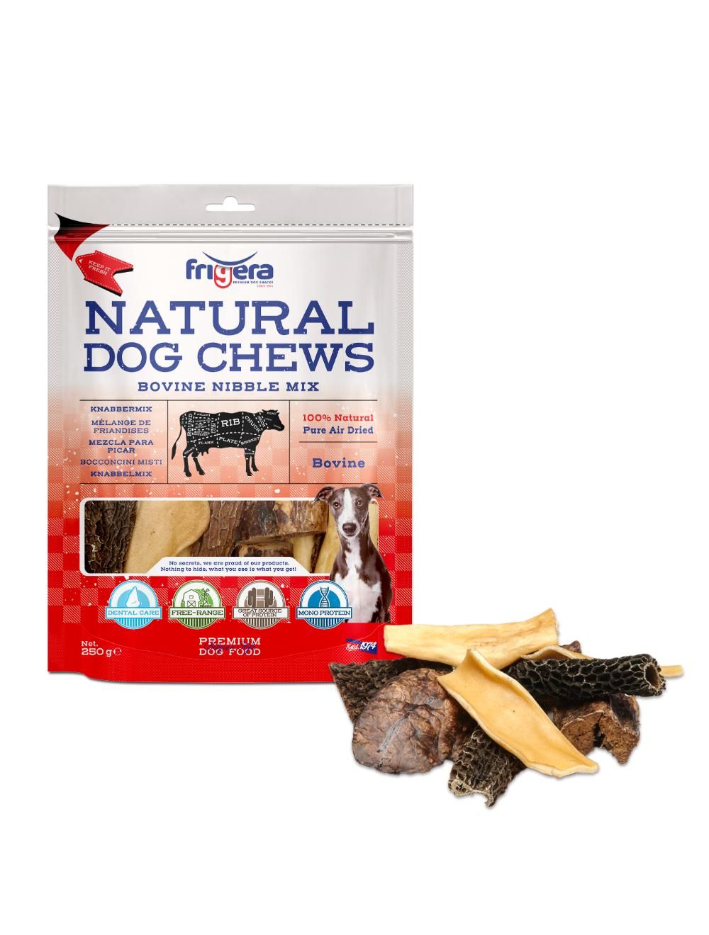 Frigera - Natural Dog Chews Bovine nibble Mix 250gr - (402285851815) - Kjæledyr og utstyr