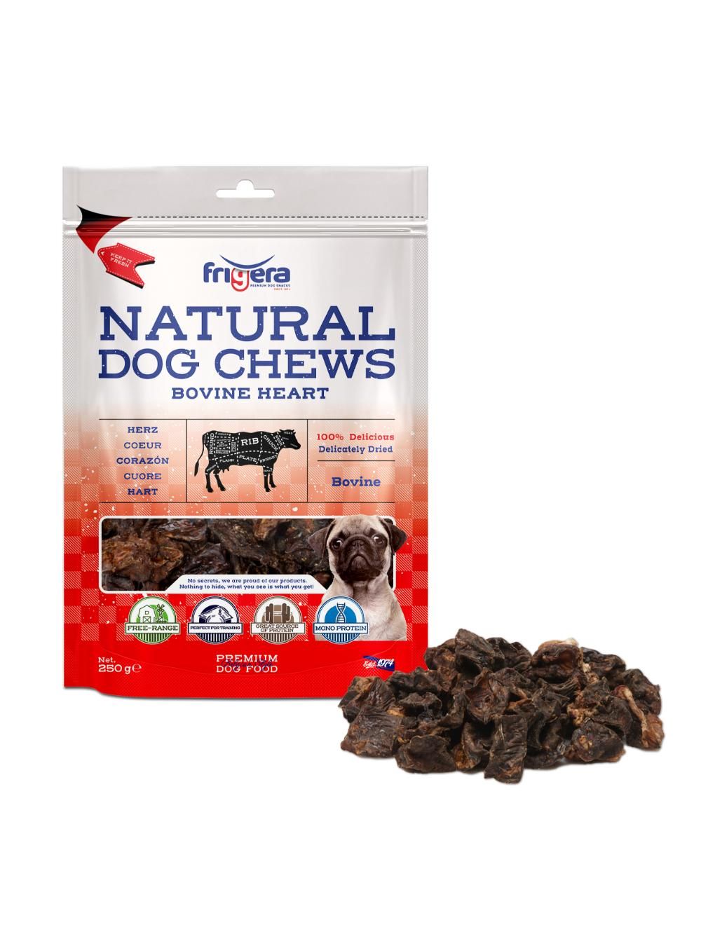 Frigera - Natural Dog Chews Bovine hearts 250gr - (402285851831) - Kjæledyr og utstyr