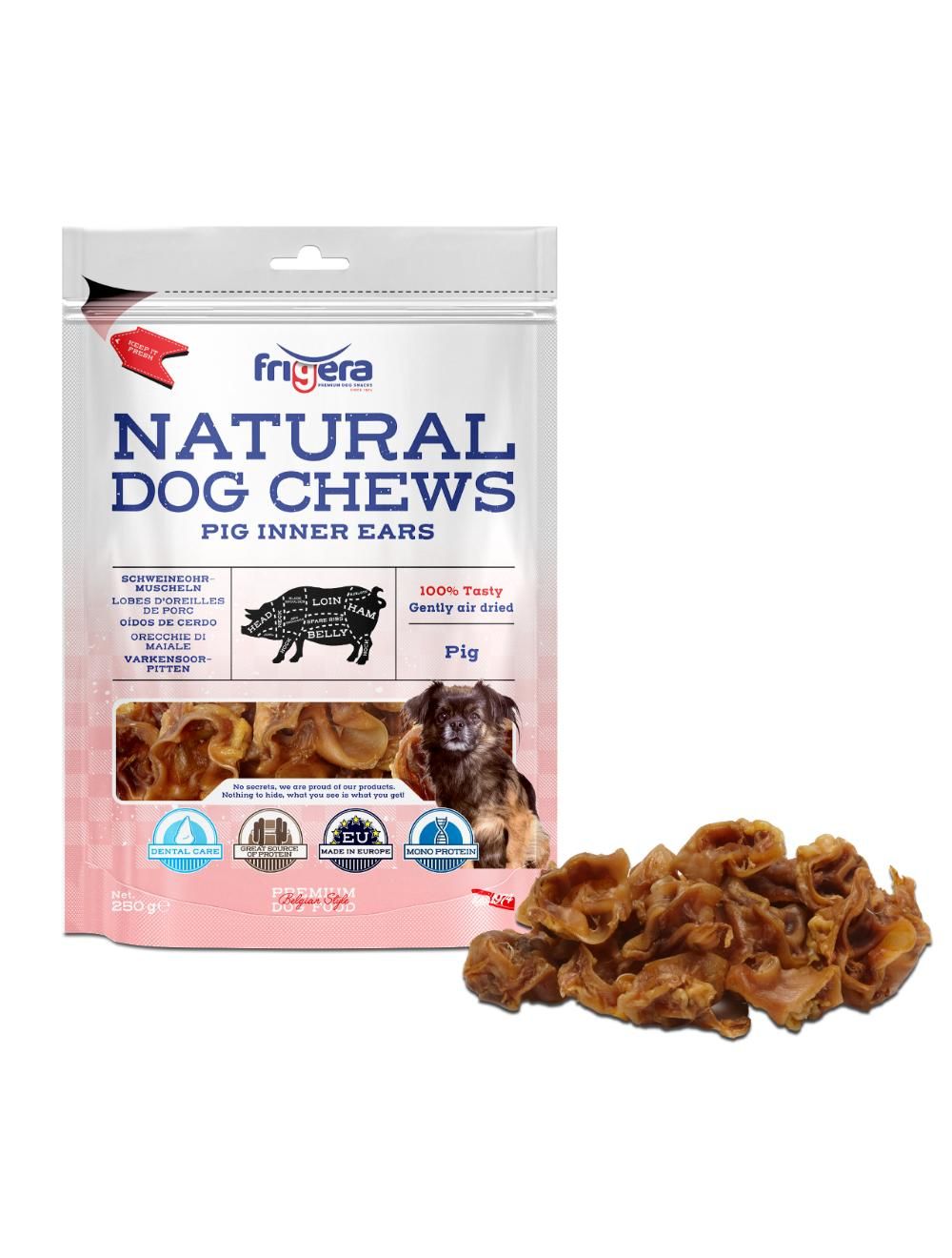 Frigera - Natural Dog Chews inner pig ears 250gr - (402285851842) - Kjæledyr og utstyr