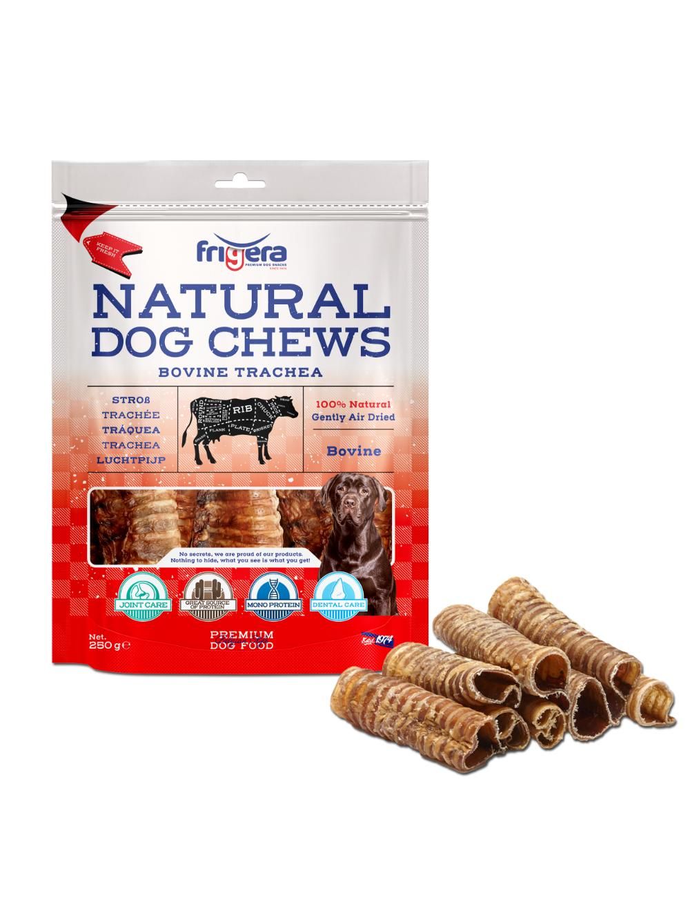 Frigera - Natural Dog Chews Bovine trachea 250gr - (402285851823) - Kjæledyr og utstyr