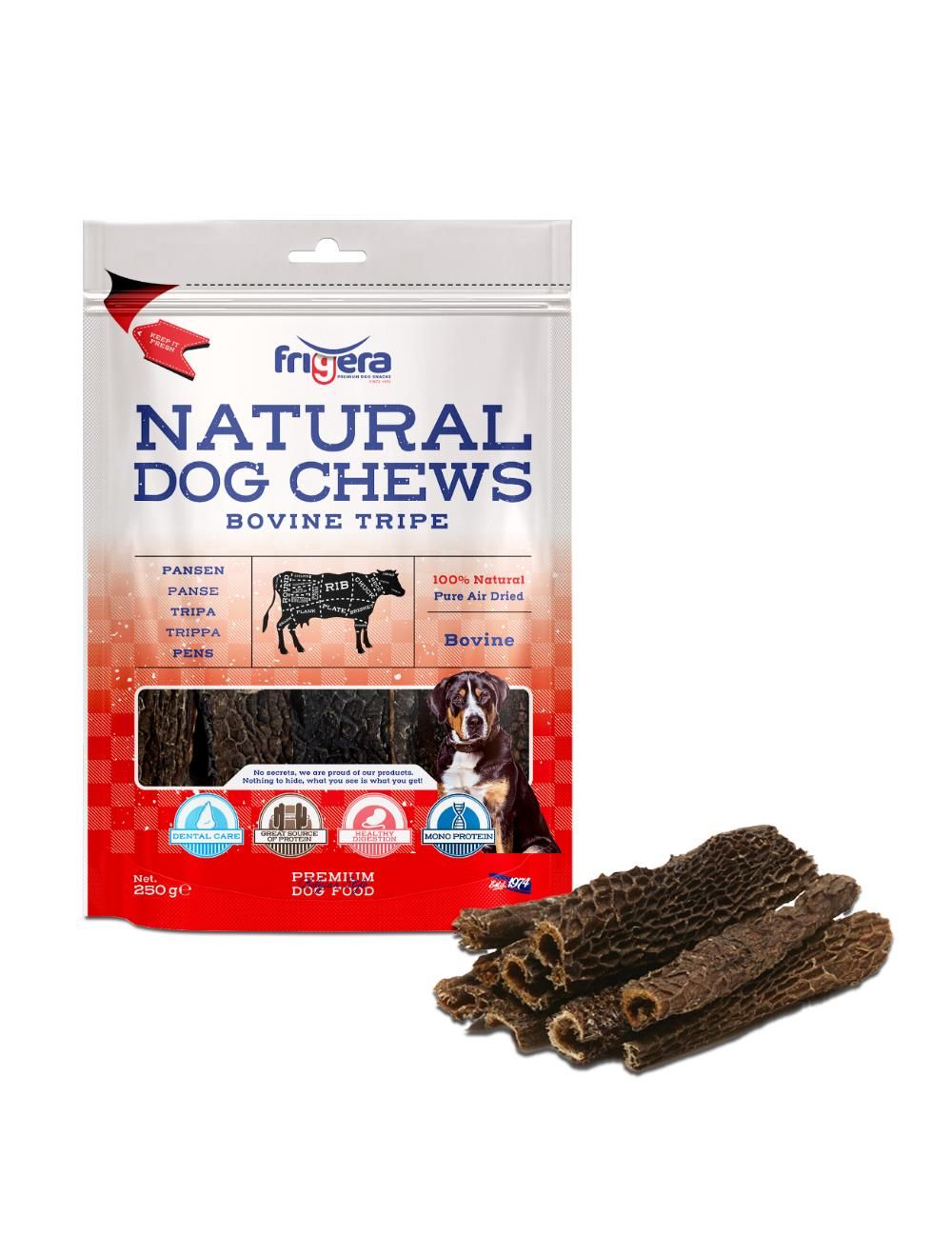 Frigera - Natural Dog Chews Bovine tripe 250gr - (402285851826) - Kjæledyr og utstyr