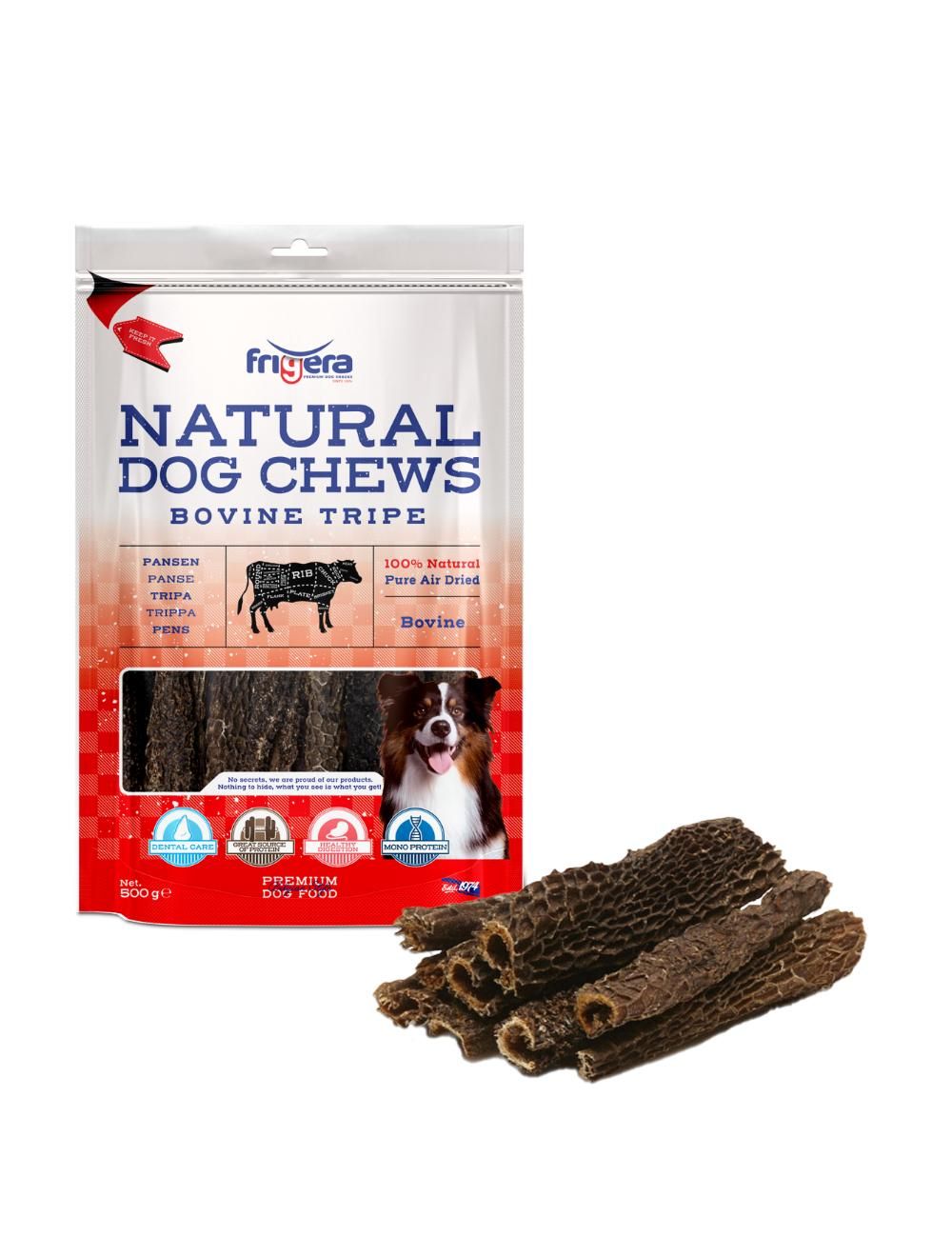 Frigera - Natural Dog Chews Bovine tripe 500gr - (402285851827) - Kjæledyr og utstyr