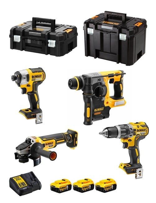 Verktøysett DeWalt (DCG405 + DCH273 + DCD796 + DCF887); 18 V; 3x5,0 Ah batteri. + koffert TSTAK