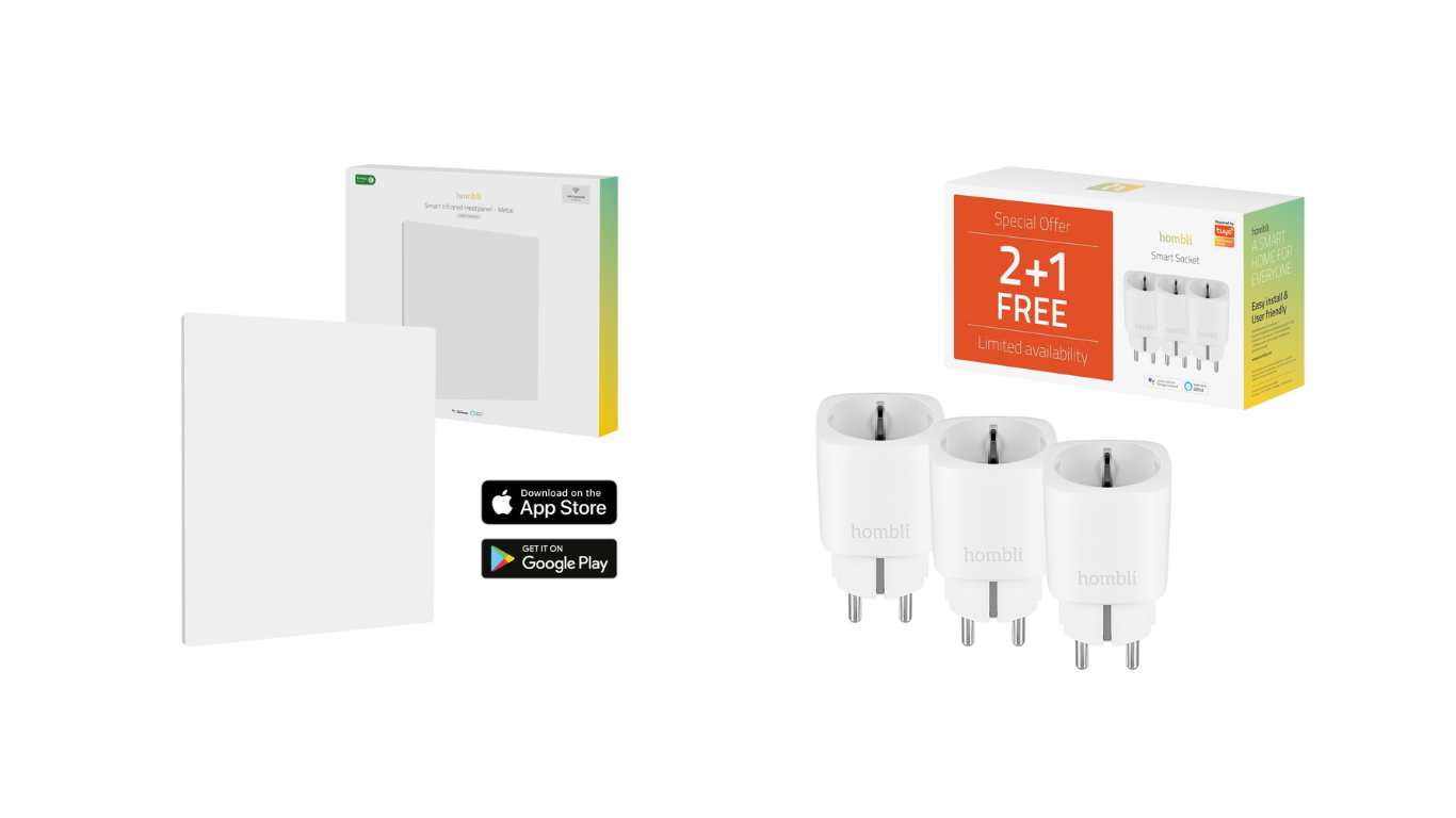 Hombli - Energipakke med 350W varmepanel + Smart Socket Promo Pack (3 stk)