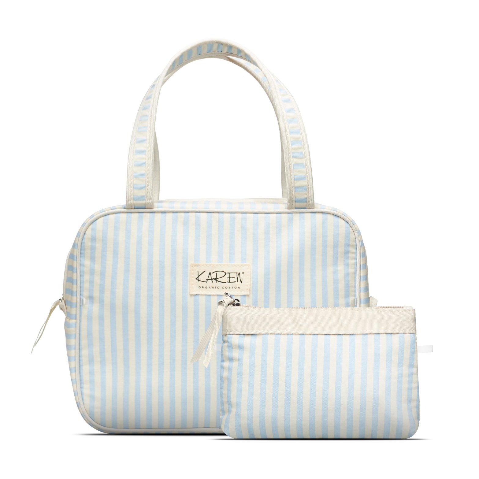 Karen Denmark - 2 pcs Cosmetic bag with handle Blue/white stripes - Skjønnhet