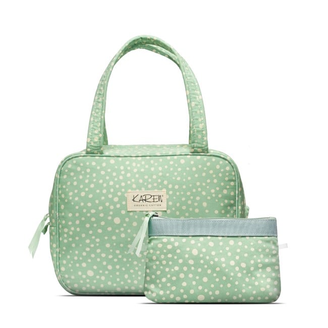 Karen Denmark - 2 pcs Cosmetic bag with handle Green/white print