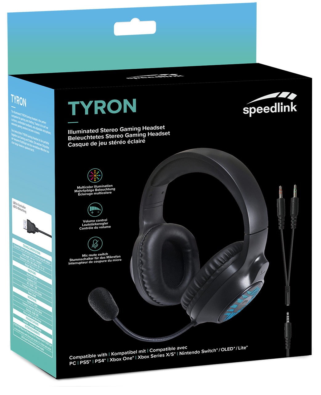 Speedlink - TYRON RGB Gaming Stereo Headset - for PC/PS5/PS4/Xbox Series X/S/Switch/OLED/Lite, svart