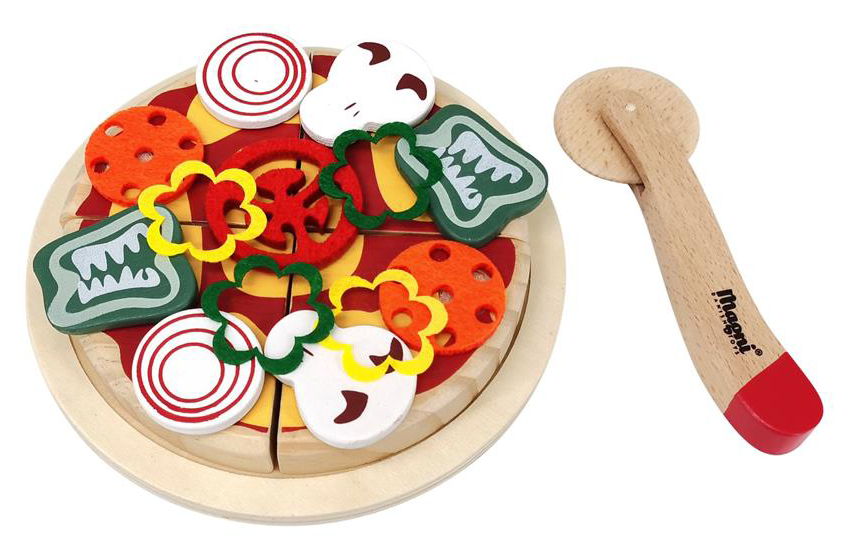 MAGNI - Wooden pizza with accessories and a box in 100 % FSC wood -2750 - Leker