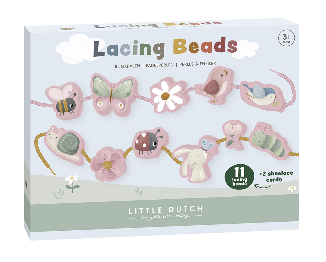 Little Dutch - Lacing Beads Little Pink Flowers - 120747 - Leker