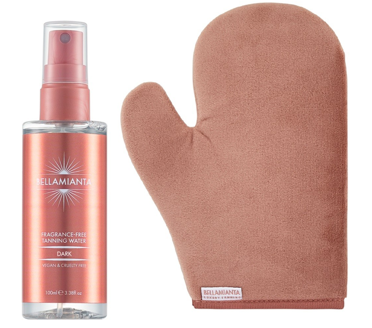 Bellamianta - Fragrance Free Tanning Water Dark 100 ml + Luksus Fløjls Selvbruner Handske