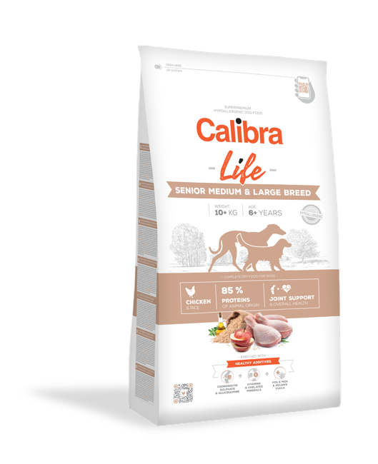 Calibra - Dog Life, Senior, Mellemstørrelse & Stor Race, Kylling 12 kg