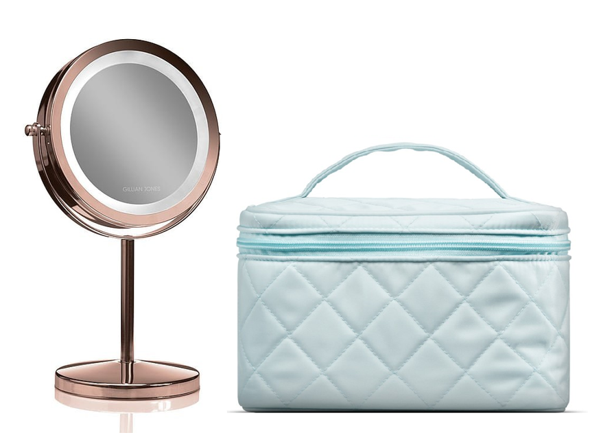 Gillian Jones - Table mirror with LED light and touch function + Beauty Box in quilted nylon Blue