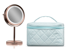 Gillian Jones - Table mirror with LED light and touch function + Beauty Box in quilted nylon Blue