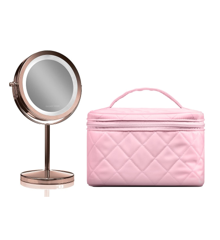 Gillian Jones - Table mirror with LED light and touch function + Beauty Box in quilted nylon Pink