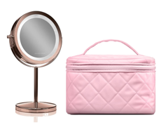 Gillian Jones - Table mirror with LED light and touch function + Beauty Box in quilted nylon Pink