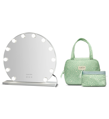 Gillian Jones - Hollywood Mirror With Adjustable light + Karen Denmark - 2 pcs Cosmetic bag  Green/white print