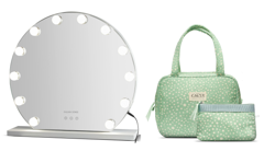 Gillian Jones - Hollywood Mirror With Adjustable light + Karen Denmark - 2 pcs Cosmetic bag  Green/white print