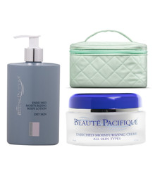 Beauté Pacifique - Enriched Moisturizing Creme 50 ml + Body Lotion til tør hud + Gillian Jones - Beauty Box Grøn