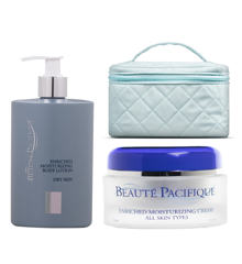 Beauté Pacifique - Enriched Moisturizing Creme 50 ml + Body Lotion til tør hud + Gillian Jones - Beauty Box Blå