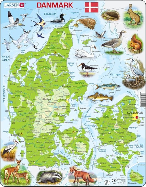 Larsen puslespil - Danmark med dyr (66 brikker)