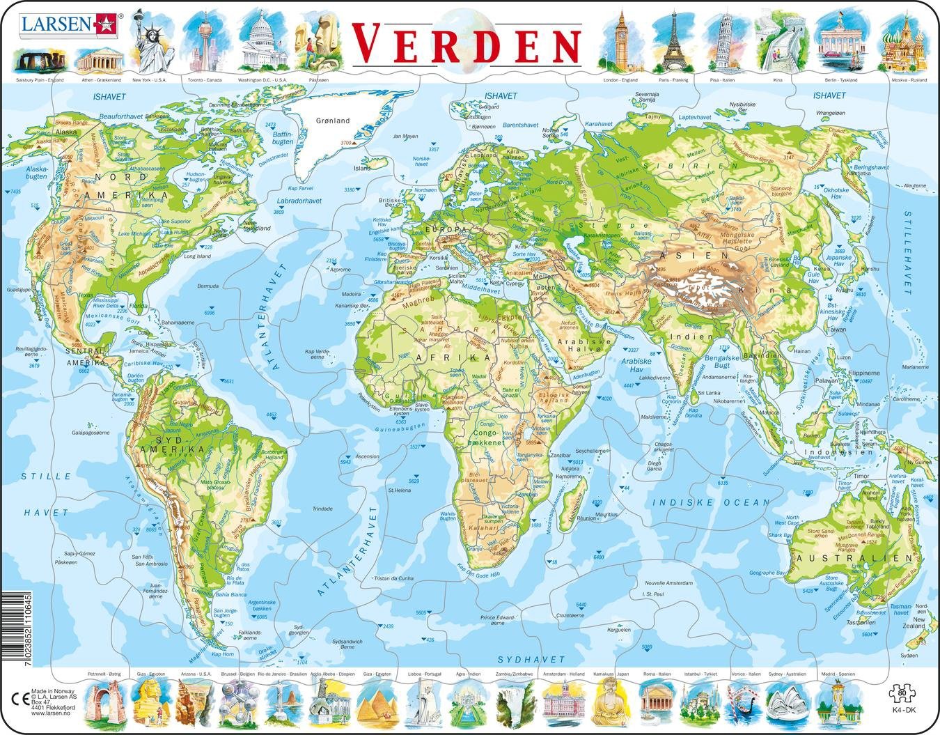 Larsen Puzzle - World map (80 pcs) (K4) - Leker