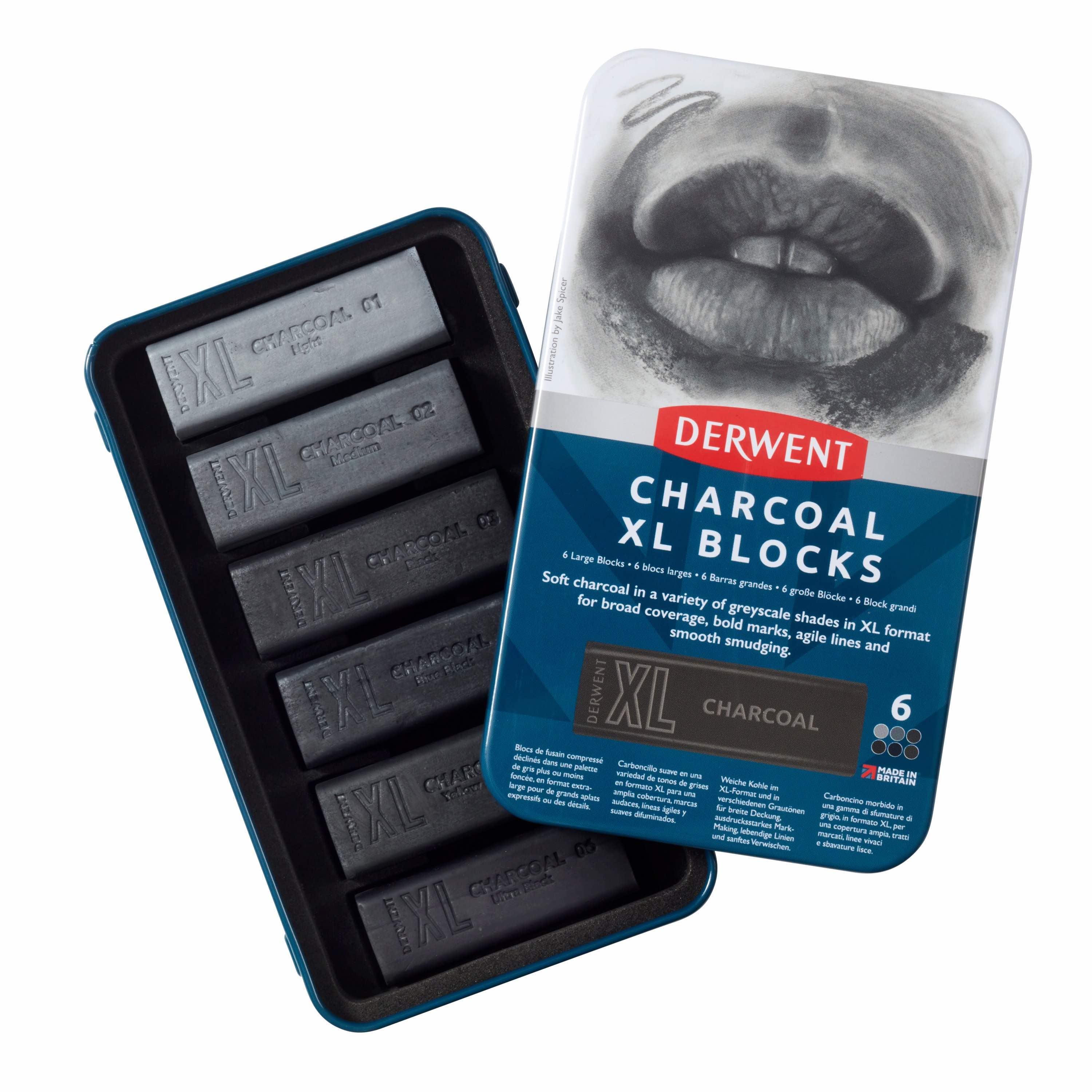 Derwent - Charcoal Xl Blocks Tin Of 6 (601069) - Leker