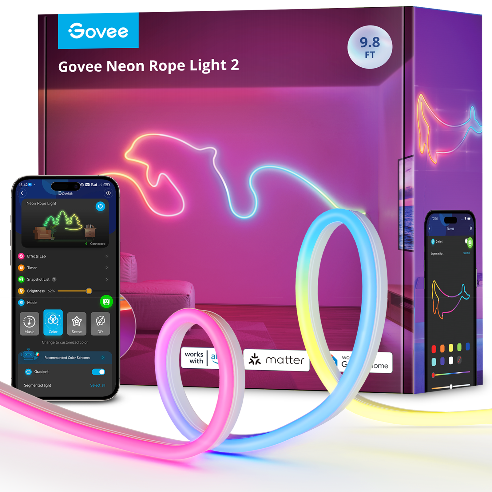Govee - 3M Neon Preinstalled Strip Light i slående hvitt - Elektronikk