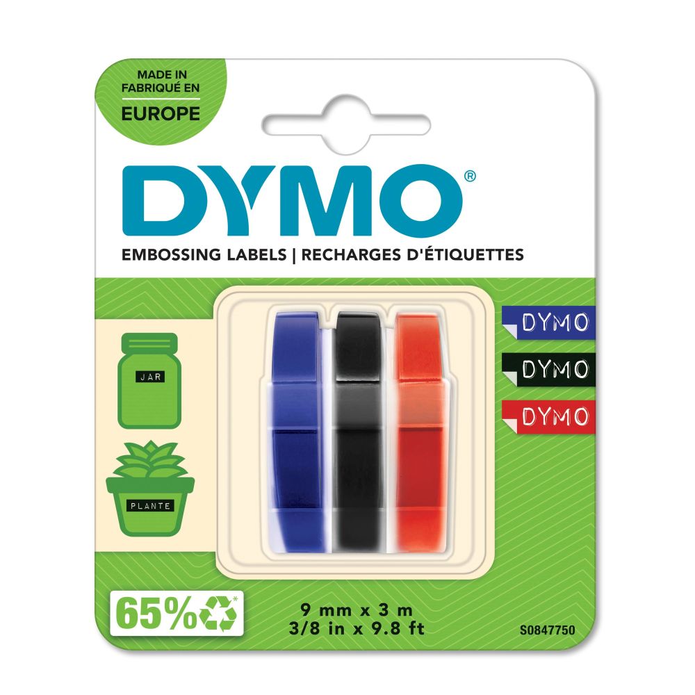 DYMO - Embosser Tape 9mm x 3m (3 pack) (S0847750) - Kontor og skoleutstyr