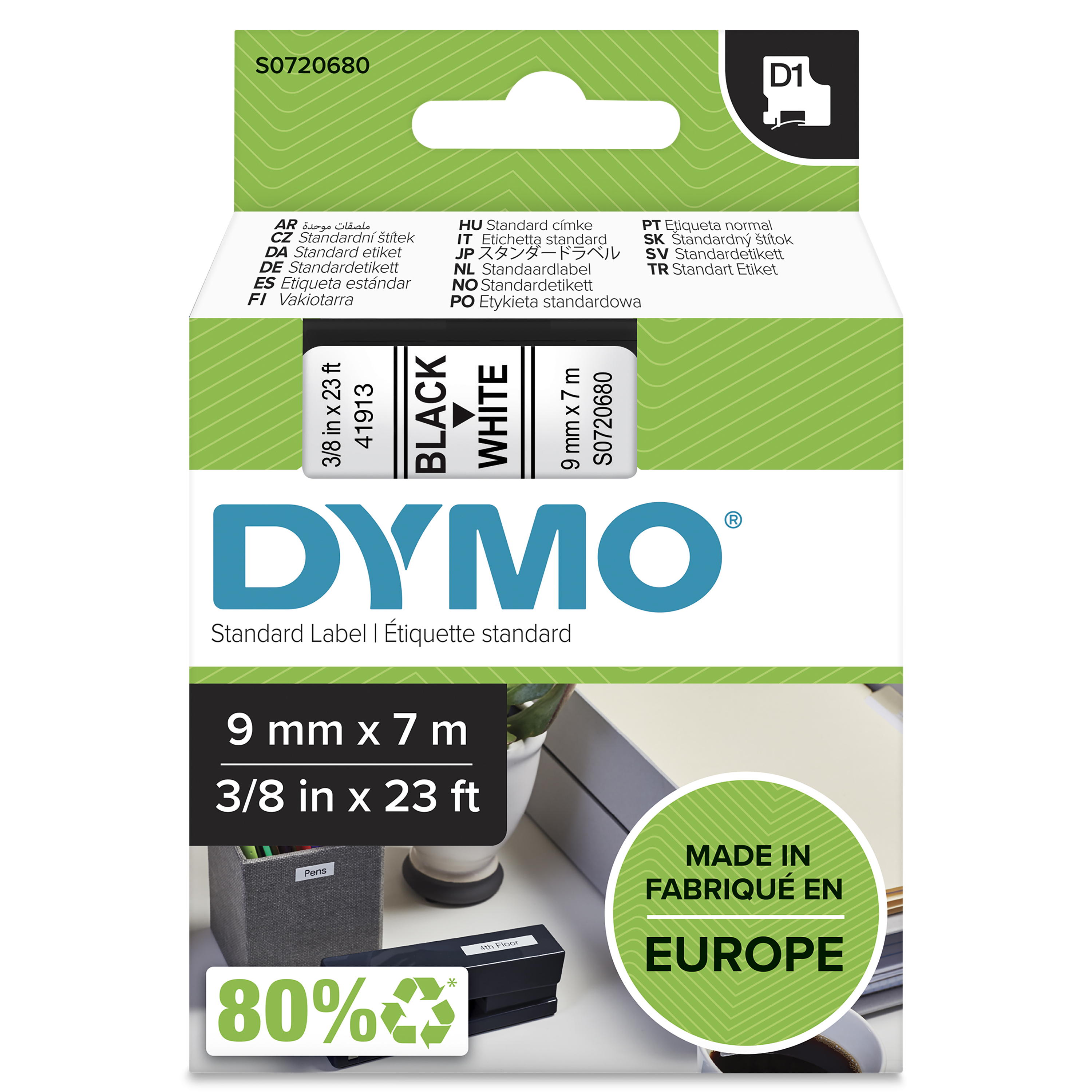 DYMO - D1® Tape 9mm x 7m black on white (S0720680) - Kontor og skoleutstyr