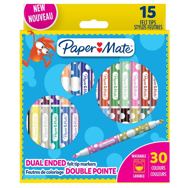 Paper Mate - Børnetusser filtspids, Dobbelt-sidet (15 styk)