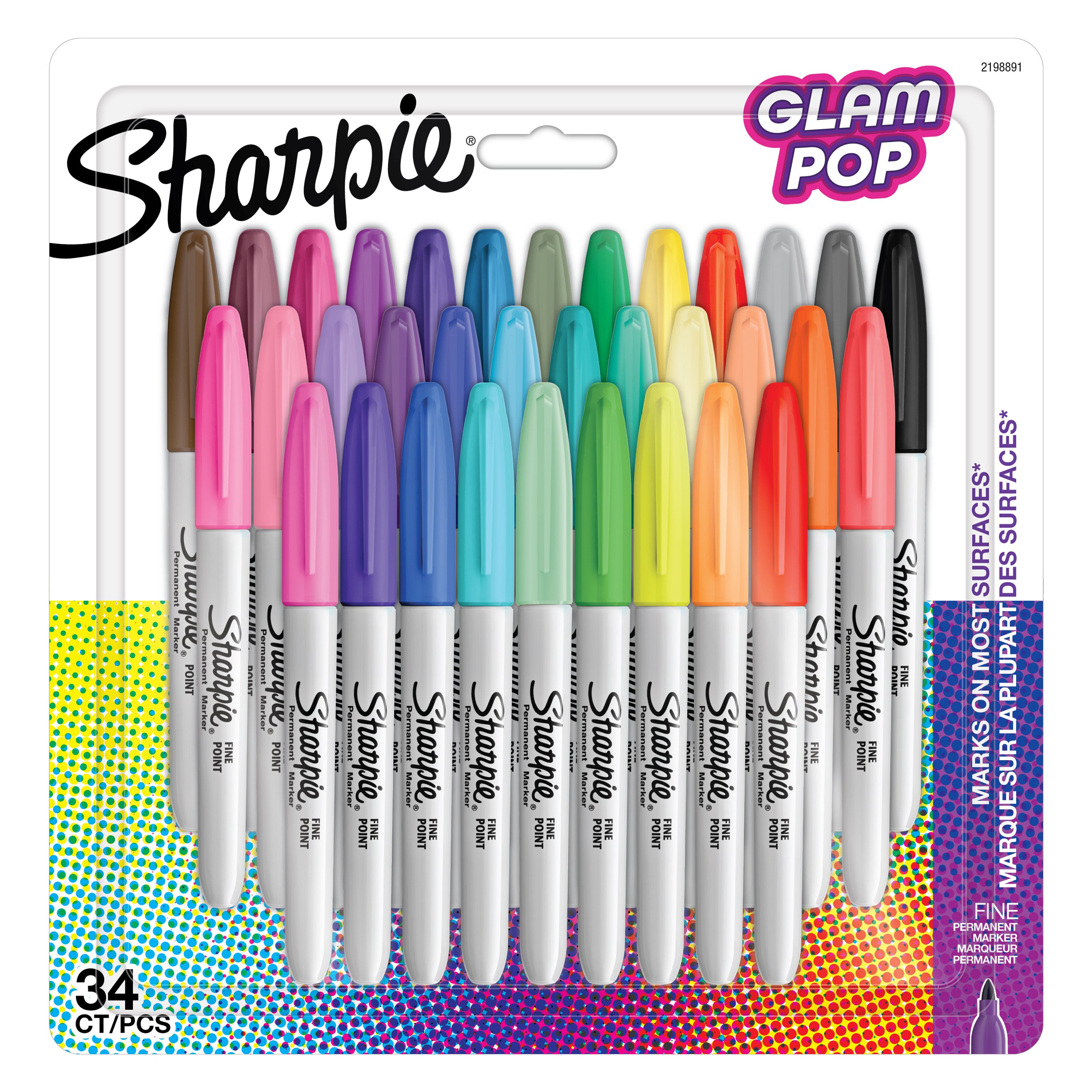 Sharpie Glam Pop Permanente Markører | Fin spids for fede detaljer | Assorterte livlige farger | 34 markeringspenne