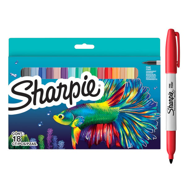 Sharpie - Permanent Marker Fine BTS Assorted Colours 18-Blister (2201230) - Leker