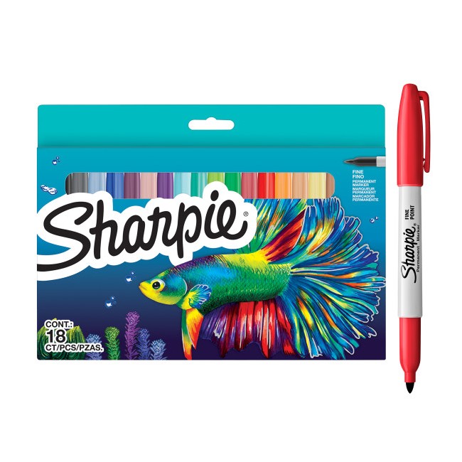 Sharpie - Permanent Marker Fine BTS Assorted Colours 18-Blister (2201230)