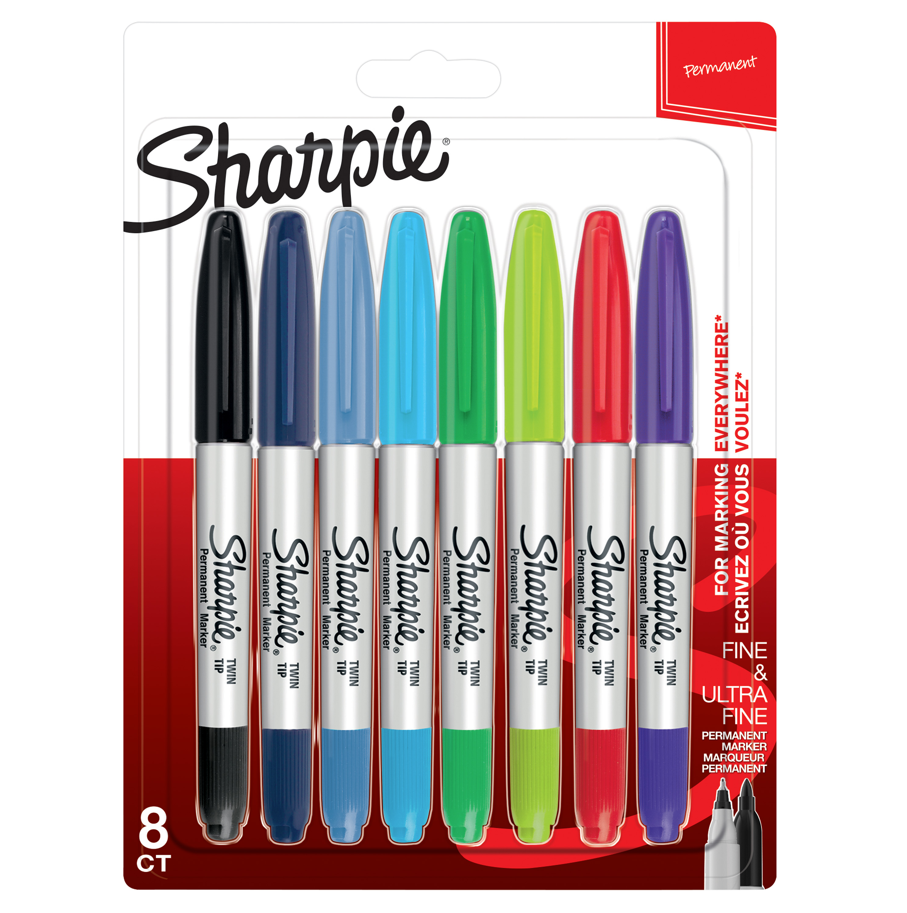Sharpie Permanent Markers Twin Tip Assorted Standard Colours 8 Pack
