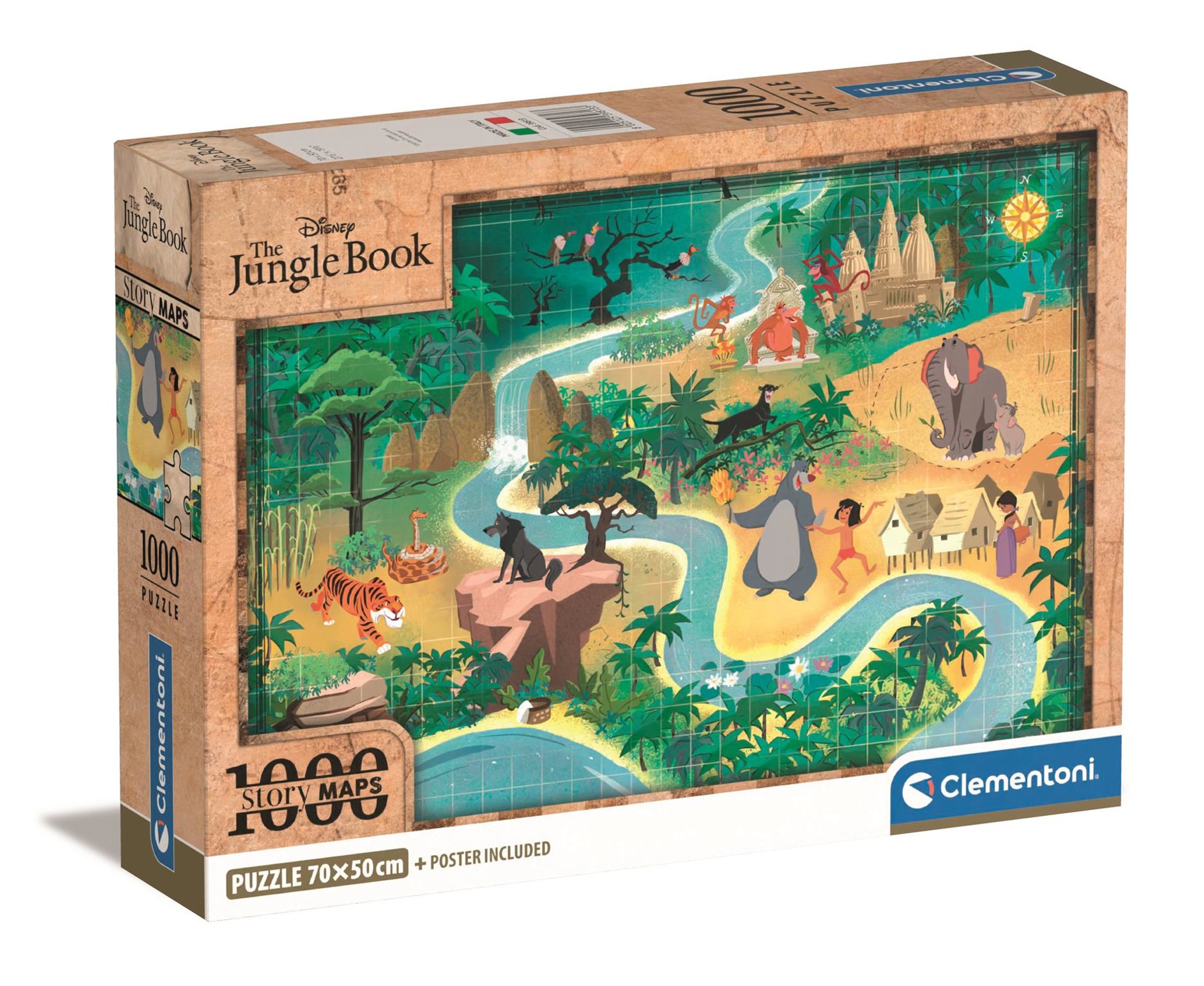 Clementoni - Story Maps Puzzle - Disney Jungle Book (1000 pcs) (39813) - Leker