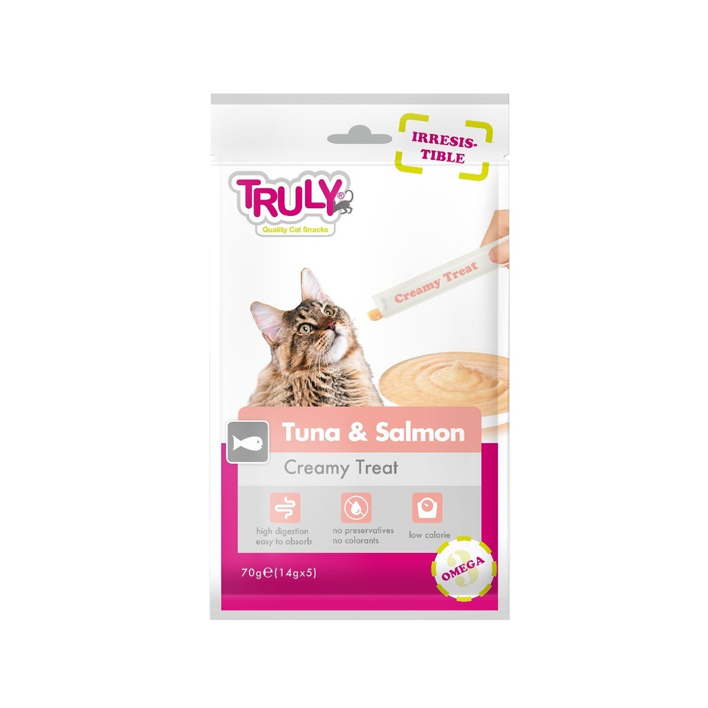 Truly - 12 x Cat Creamy Lickable Tuna&Salmon 70g - Kjæledyr og utstyr